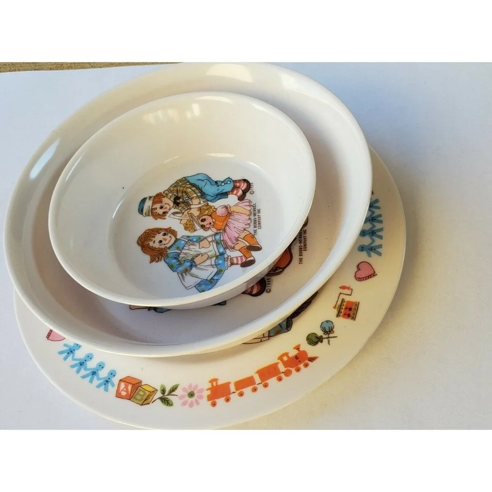 Vintage Raggedy Ann‎ and Andy 3 Piece Dish Set Oneida 1969 Bobbs-Merrill Co